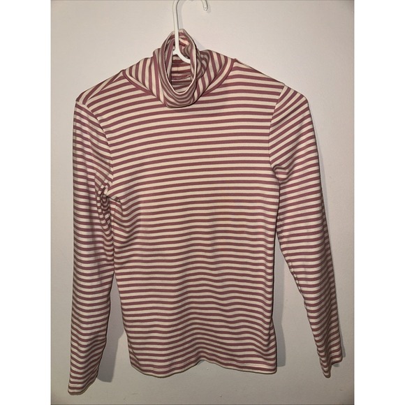 J.CREW Tops - J.CREW Women's Striped Turtleneck T-Shirt Long Sleeve, 100% Cotton, Medium Pink